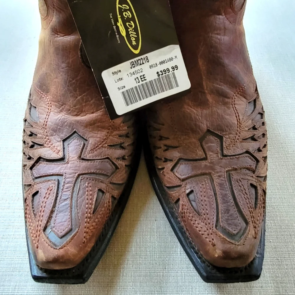 J B Dillon Brown Cross Cowboy Boots - Picture 3 of 11